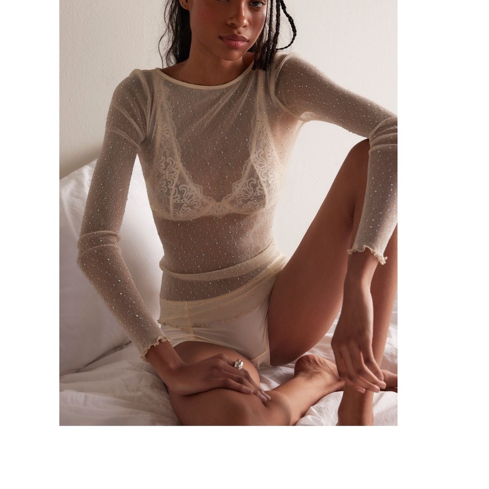 Free People Sparkling Sugar Coated Crystal Studded Layering Cream Sheer M